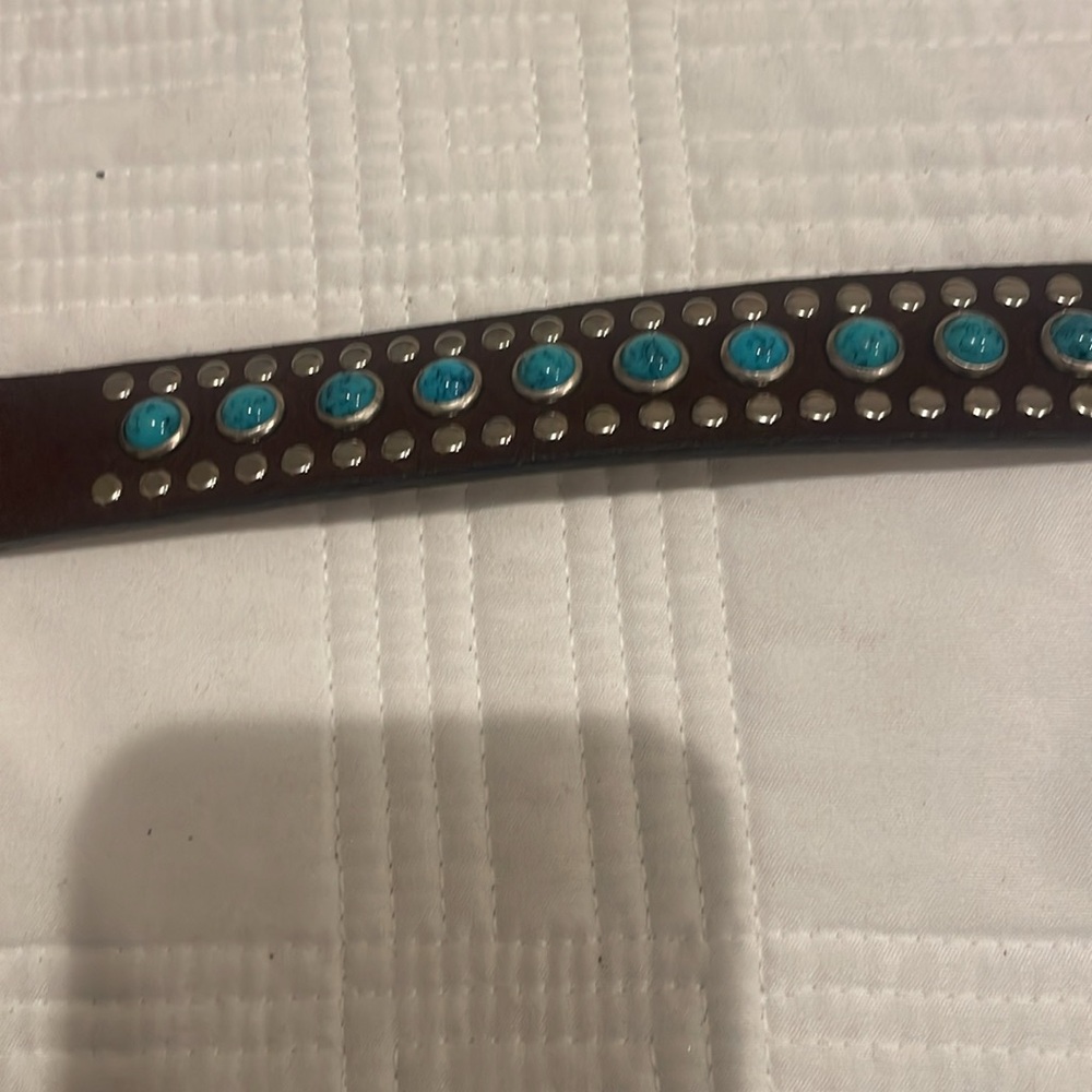 Nicona Belt Co silver toned turquoise genuine leather belt 28waist or smaller(c) - Picture 3 of 11